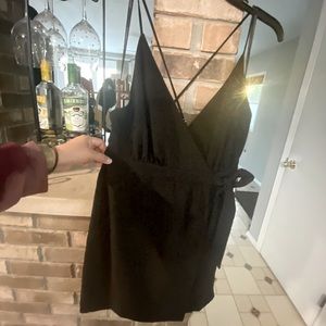 Wrap around black dress.
